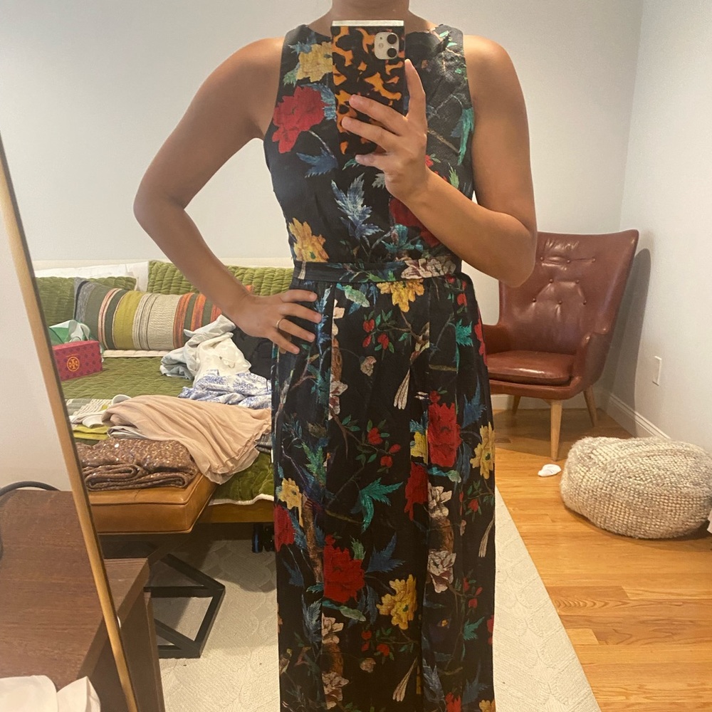 Alice + Olivia Black Maxi Dress with Red, Yellow, Blue and Green Floral Print - Picture 2 of 4